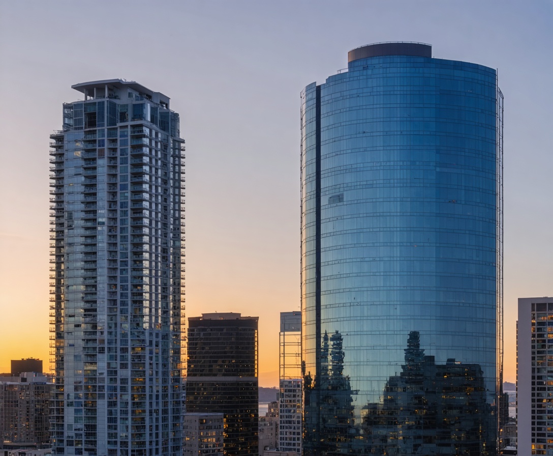 Современный стеклянный небоскреб в центре Сан-Франциско, где расположен наш офис